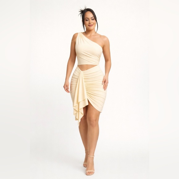 IVORY DESIRE One Shoulder Cut-Out Mini Dress - Size S - Picture 7 of 13